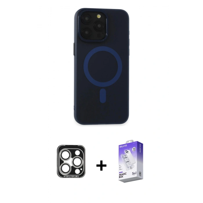 MARSİLYAN™- iPhone 15 Pro Max Kılıf Yadigar Işık - Siyah Bilvis 5in1 3D Magic Cam Ekran Koruyucu + PVD Metal Kamera Lens - GS
