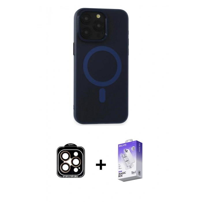 MARSİLYAN™- iPhone 15 Pro Max Kılıf Yadigar Işık - Siyah Bilvis 5in1 3D Magic Cam Ekran Koruyucu + PVD Metal Kamera Lens - TU