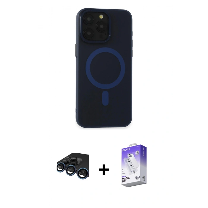 MARSİLYAN™- iPhone 15 Pro Max Kılıf Yadigar Işık - Siyah Bilvis 5in1 3D Magic Cam Ekran Koruyucu + Raze Metal Kamera Lens - LT