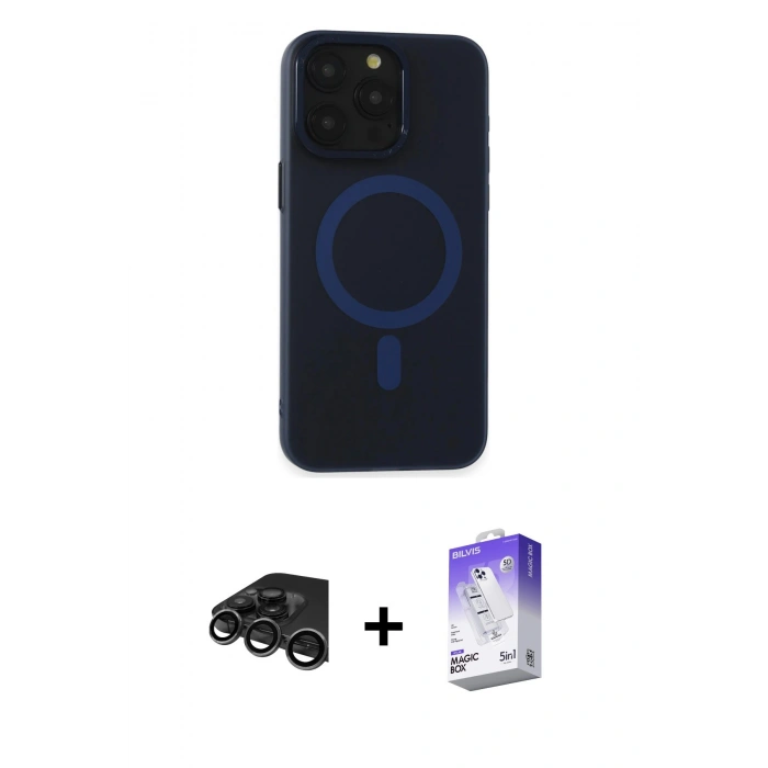 MARSİLYAN™- iPhone 15 Pro Max Kılıf Yadigar Işık - Siyah Bilvis 5in1 3D Magic Cam Ekran Koruyucu + Titanyum Gri Raze Metal Kamera Lens