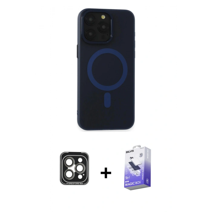 MARSİLYAN™- iPhone 15 Pro Max Kılıf Yadigar Işık - Siyah Bilvis 5in1 5D Magic Hayalet Cam Ekran Koruyucu + PVD Metal Kamera Lens - GI