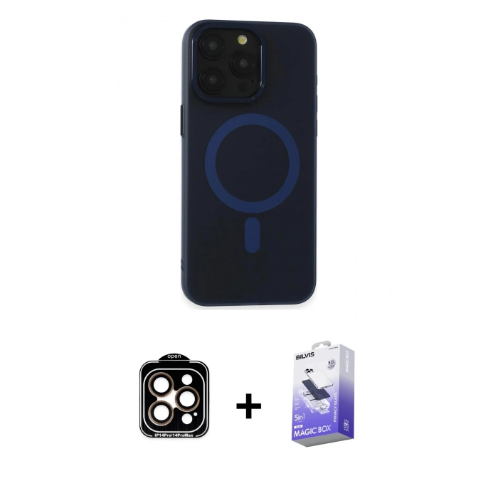MARSİLYAN™- iPhone 15 Pro Max Kılıf Yadigar Işık - Siyah Bilvis 5in1 5D Magic Hayalet Cam Ekran Koruyucu + PVD Metal Kamera Lens - TU
