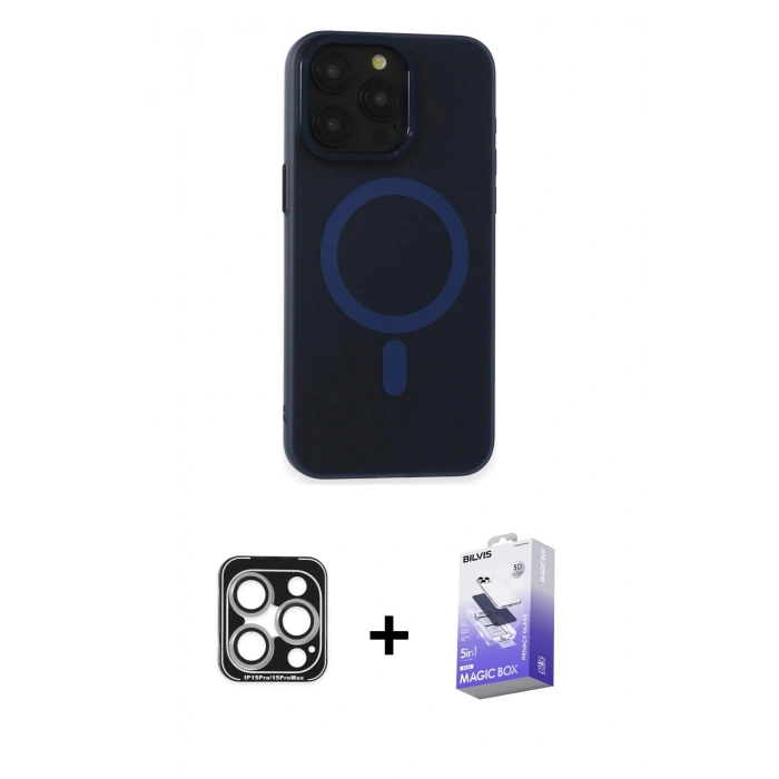 MARSİLYAN™- iPhone 15 Pro Max Kılıf Yadigar Işık - Siyah Bilvis 5in1 5D Magic Hayalet Cam Ekran Koruyucu + PVD Metal Kamera Lens - GS