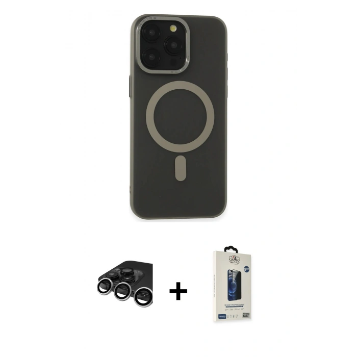 MARSİLYAN™- iPhone 15 Pro Max Kılıf Yadigar Işık - Siyah Bilvis Hayalet Cam Ekran Koruyucu + Raze Metal Kamera Lens - GS