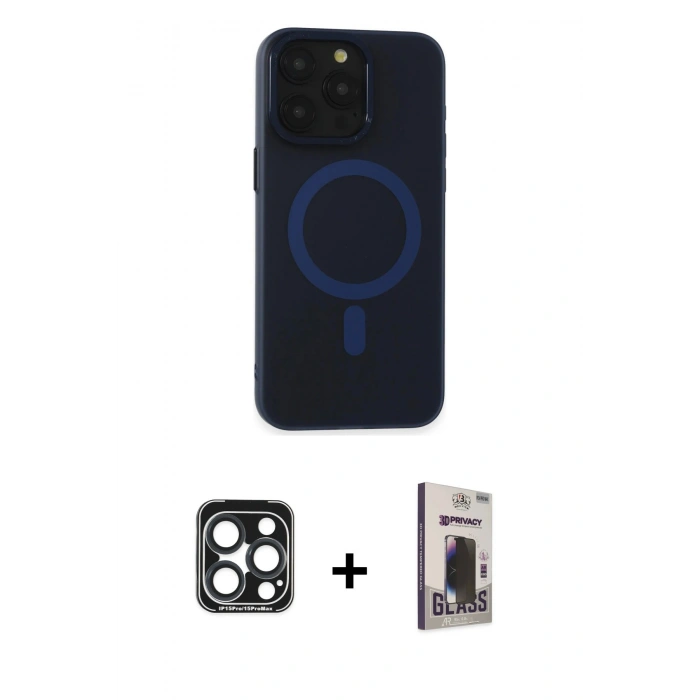 MARSİLYAN™- iPhone 15 Pro Max Kılıf Yadigar Işık - Siyah Bilvis Hayalet Cam Ekran Koruyucu + PVD Metal Kamera Lens - LT