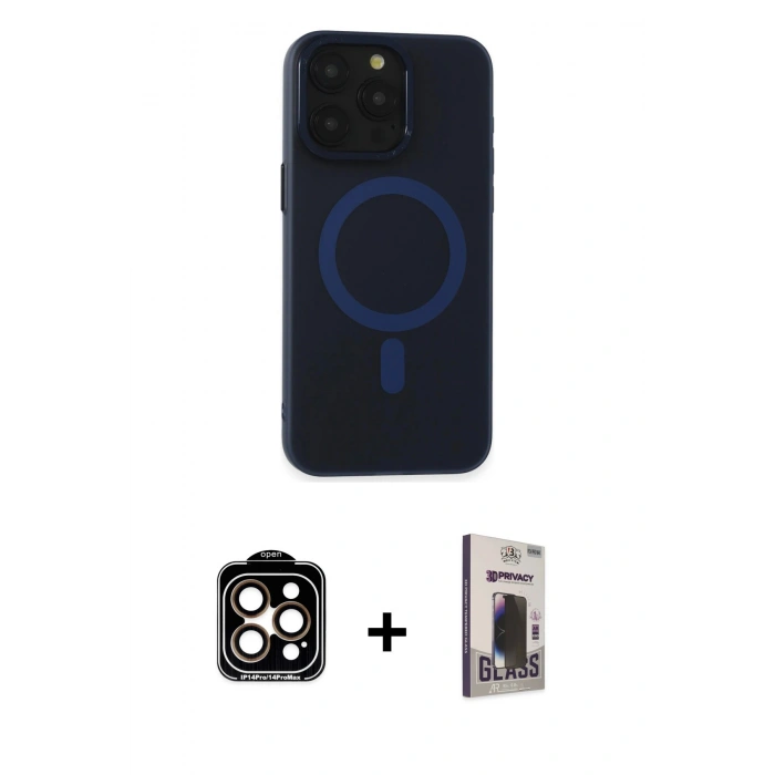 MARSİLYAN™- iPhone 15 Pro Max Kılıf Yadigar Işık - Siyah Bilvis Hayalet Cam Ekran Koruyucu + PVD Metal Kamera Lens - TU