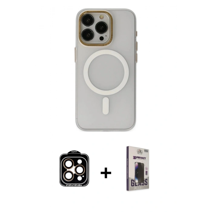 MARSİLYAN™- iPhone 15 Pro Max Kılıf Yadigar Işık - Siyah Bilvis Hayalet Cam Ekran Koruyucu + PVD Metal Kamera Lens - TU