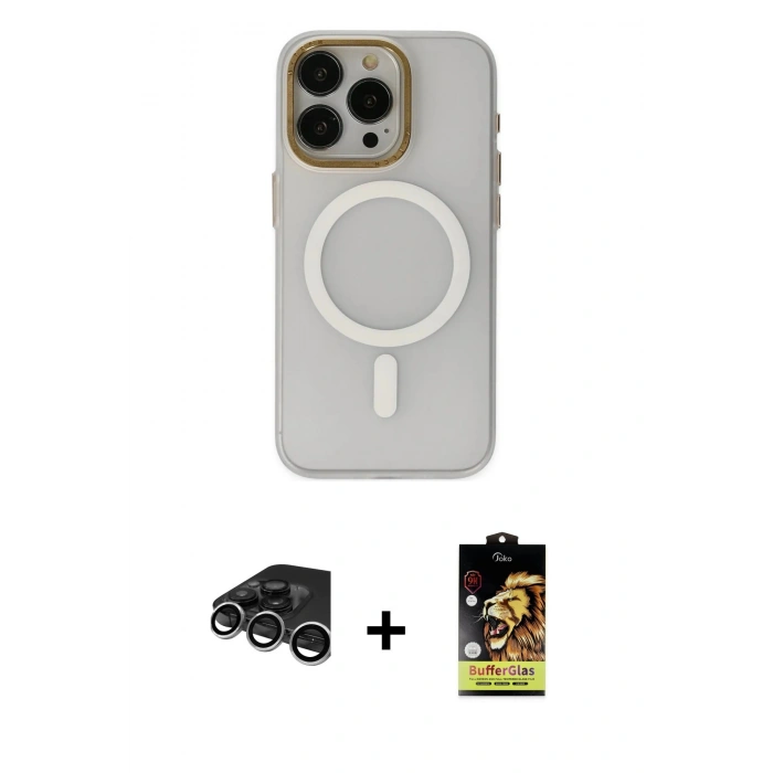 MARSİLYAN™- iPhone 15 Pro Max Kılıf Yadigar Işık - Siyah Buffer Cam Ekran Koruyucu + Raze Metal Kamera Lens - GS