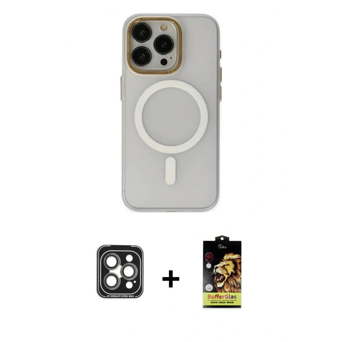 MARSİLYAN™- iPhone 15 Pro Max Kılıf Yadigar Işık - Siyah Buffer Cam Ekran Koruyucu + PVD Metal Kamera Lens - GI