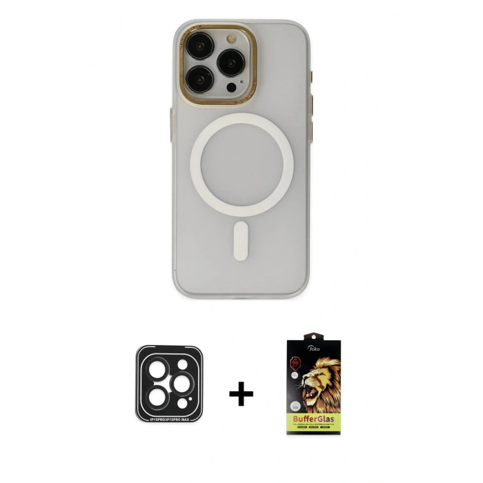MARSİLYAN™- iPhone 15 Pro Max Kılıf Yadigar Işık - Siyah Buffer Cam Ekran Koruyucu + PVD Metal Kamera Lens - SH