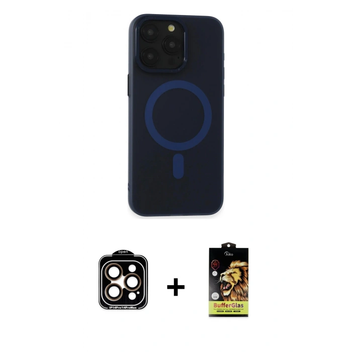 MARSİLYAN™- iPhone 15 Pro Max Kılıf Yadigar Işık - Siyah Buffer Cam Ekran Koruyucu + PVD Metal Kamera Lens - TU