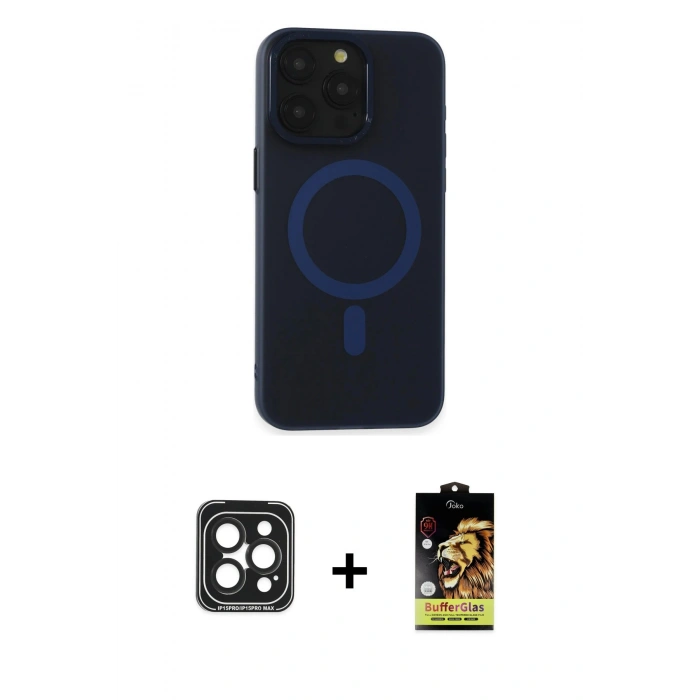 MARSİLYAN™- iPhone 15 Pro Max Kılıf Yadigar Işık - Siyah Buffer Cam Ekran Koruyucu + PVD Metal Kamera Lens - SH