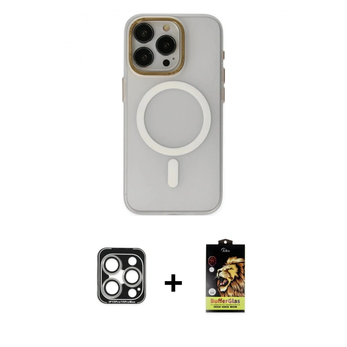 MARSİLYAN™- iPhone 15 Pro Max Kılıf Yadigar Işık - Siyah Buffer Cam Ekran Koruyucu + PVD Metal Kamera Lens - GS