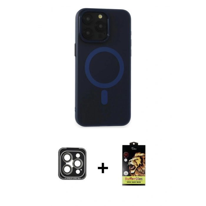 MARSİLYAN™- iPhone 15 Pro Max Kılıf Yadigar Işık - Siyah Buffer Cam Ekran Koruyucu + PVD Metal Kamera Lens - GI