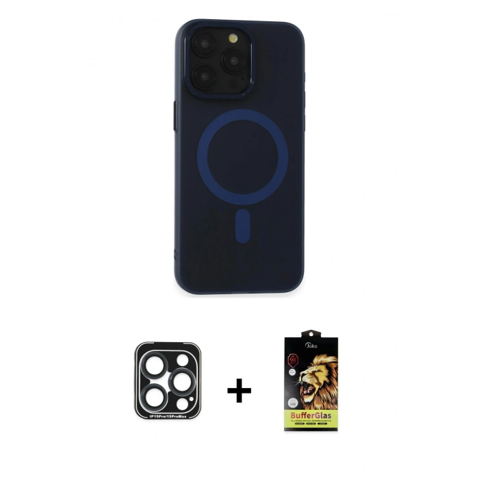 MARSİLYAN™- iPhone 15 Pro Max Kılıf Yadigar Işık - Siyah Buffer Cam Ekran Koruyucu + PVD Metal Kamera Lens - LT