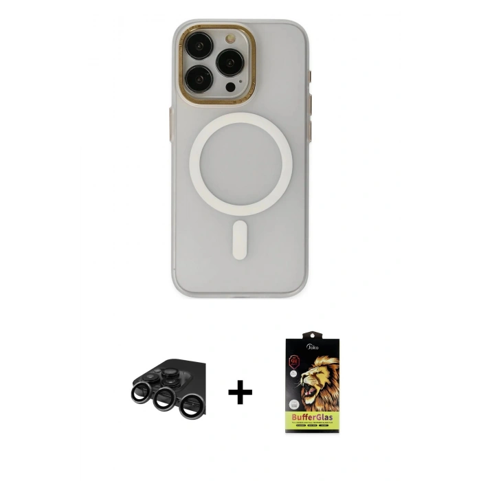 MARSİLYAN™- iPhone 15 Pro Max Kılıf Yadigar Işık - Siyah Buffer Cam Ekran Koruyucu + Raze Metal Kamera Lens - TMGI