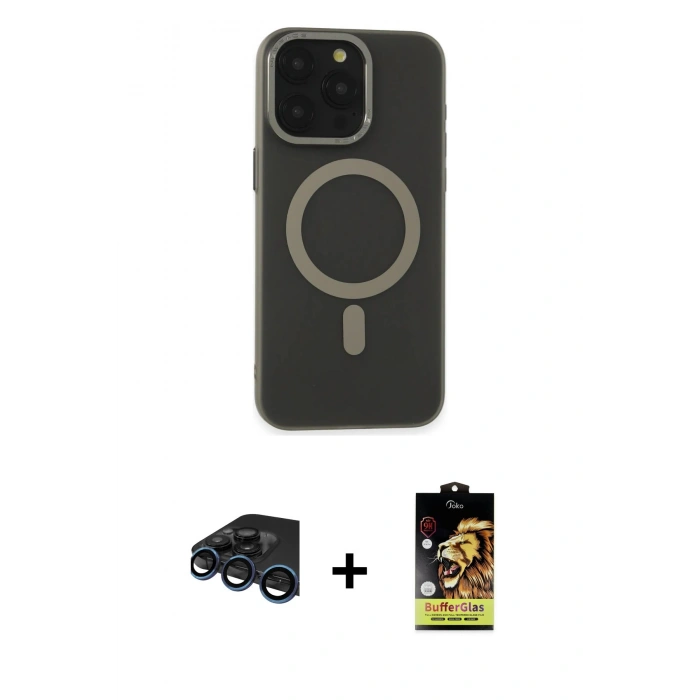 MARSİLYAN™- iPhone 15 Pro Max Kılıf Yadigar Işık - Siyah Buffer Cam Ekran Koruyucu + Raze Metal Kamera Lens - LT