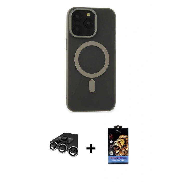 MARSİLYAN™- iPhone 15 Pro Max Kılıf Yadigar Işık - Siyah Buffer Hayalet Cam Ekran Koruyucu + Raze Metal Kamera Lens - GS