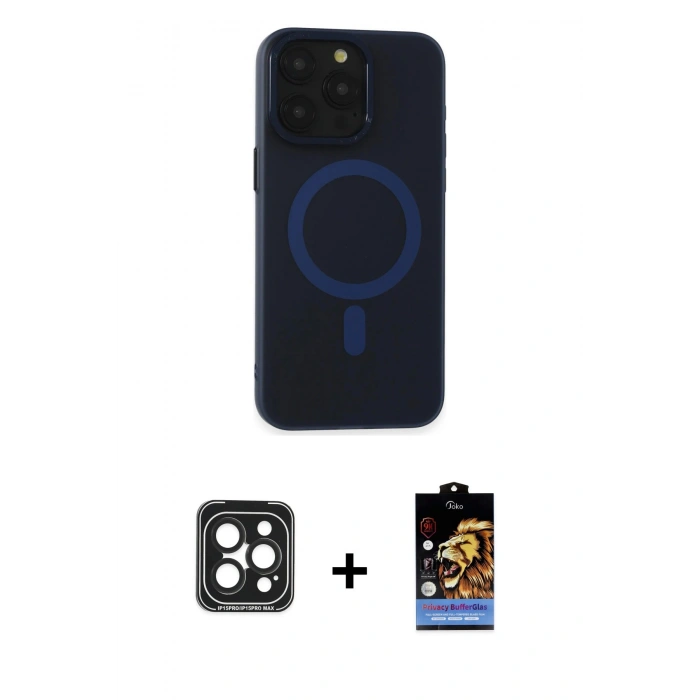 MARSİLYAN™- iPhone 15 Pro Max Kılıf Yadigar Işık - Siyah Buffer Hayalet Cam Ekran Koruyucu + PVD Metal Kamera Lens - SH