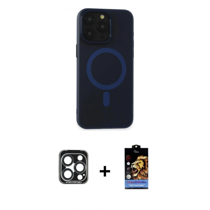 MARSİLYAN™- iPhone 15 Pro Max Kılıf Yadigar Işık - Siyah Buffer Hayalet Cam Ekran Koruyucu + PVD Metal Kamera Lens - LT
