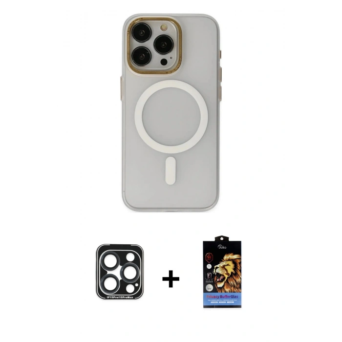 MARSİLYAN™- iPhone 15 Pro Max Kılıf Yadigar Işık - Siyah Buffer Hayalet Cam Ekran Koruyucu + PVD Metal Kamera Lens - LT
