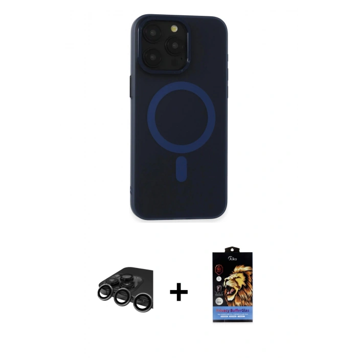 MARSİLYAN™- iPhone 15 Pro Max Kılıf Yadigar Işık - Siyah Buffer Hayalet Cam Ekran Koruyucu + Raze Metal Kamera Lens - TMGI