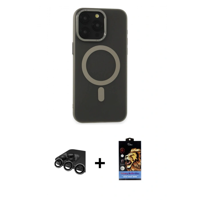 MARSİLYAN™- iPhone 15 Pro Max Kılıf Yadigar Işık - Siyah Buffer Hayalet Cam Ekran Koruyucu + Raze Metal Kamera Lens - TMGI