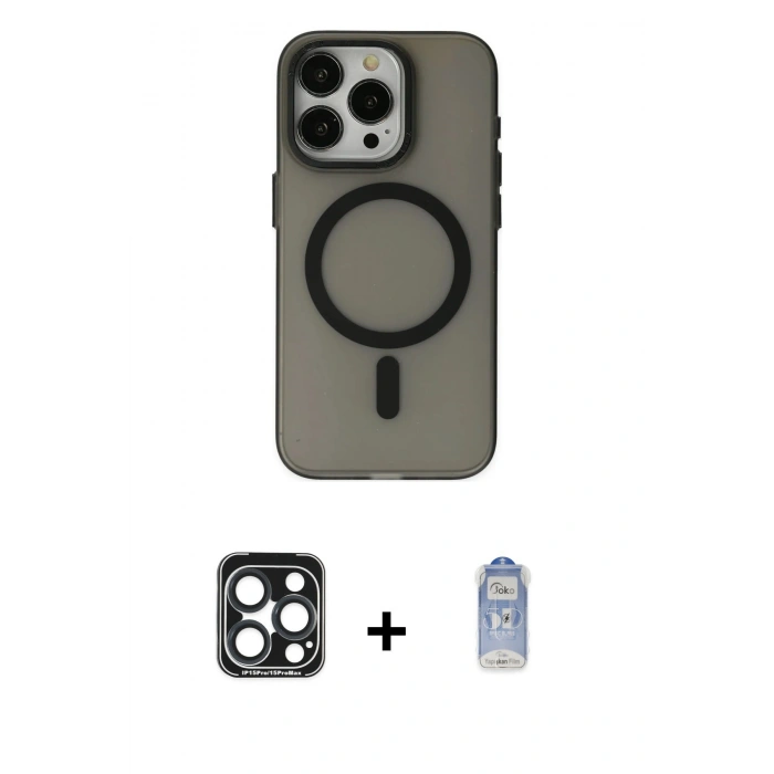 MARSİLYAN™- iPhone 15 Pro Max Kılıf Yadigar Işık - Siyah Joko Magic 5D Cam + PVD Metal Kamera Lens - LT