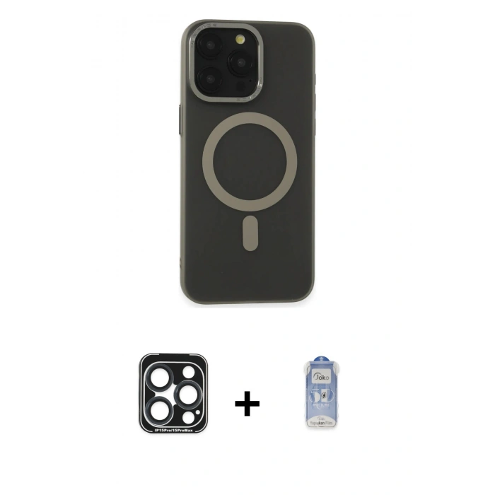 MARSİLYAN™- iPhone 15 Pro Max Kılıf Yadigar Işık - Siyah Joko Magic 5D Cam + PVD Metal Kamera Lens - LT