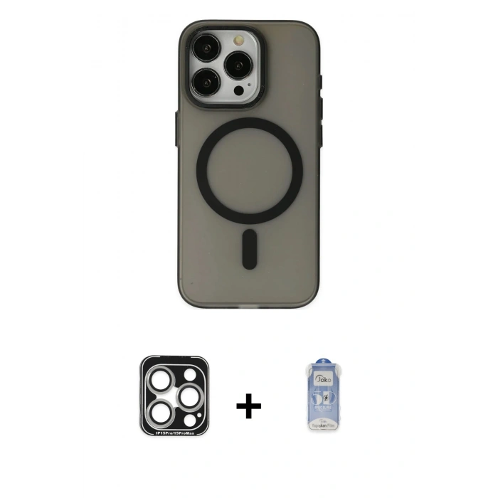 MARSİLYAN™- iPhone 15 Pro Max Kılıf Yadigar Işık - Siyah Joko Magic 5D Cam + PVD Metal Kamera Lens - GS