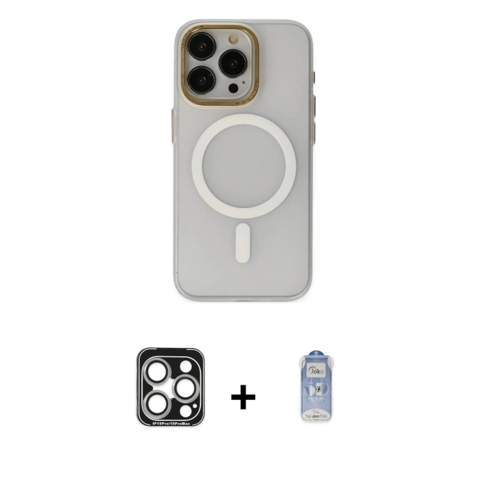 MARSİLYAN™- iPhone 15 Pro Max Kılıf Yadigar Işık - Siyah Joko Magic 5D Cam + PVD Metal Kamera Lens - GS