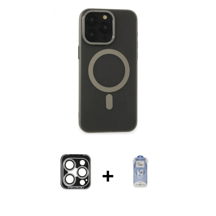 MARSİLYAN™- iPhone 15 Pro Max Kılıf Yadigar Işık - Siyah Joko Magic 5D Cam + PVD Metal Kamera Lens - GS