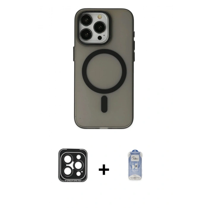 MARSİLYAN™- iPhone 15 Pro Max Kılıf Yadigar Işık - Siyah Joko Magic 5D Cam + PVD Metal Kamera Lens - SH