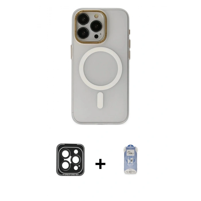 MARSİLYAN™- iPhone 15 Pro Max Kılıf Yadigar Işık - Siyah Joko Magic 5D Cam + PVD Metal Kamera Lens - SH