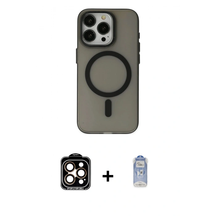 MARSİLYAN™- iPhone 15 Pro Max Kılıf Yadigar Işık - Siyah Joko Magic 5D Cam + PVD Metal Kamera Lens - TU