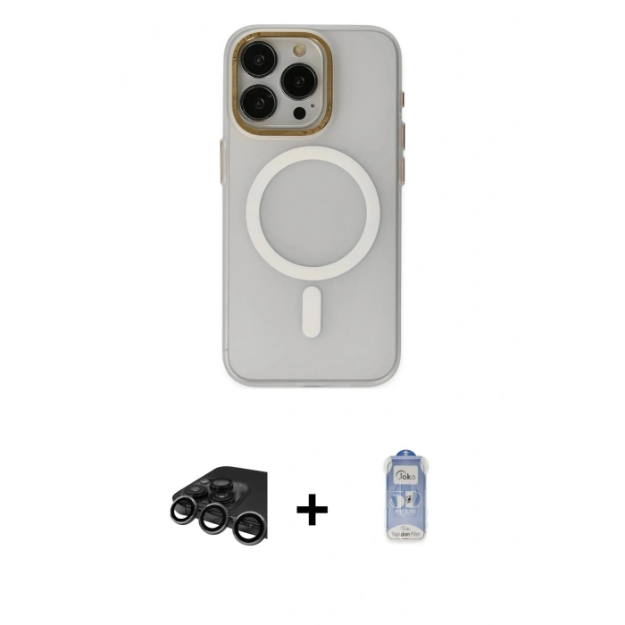 MARSİLYAN™- iPhone 15 Pro Max Kılıf Yadigar Işık - Siyah Joko Magic 5D Cam + Titanyum Gri Raze Metal Kamera Lens