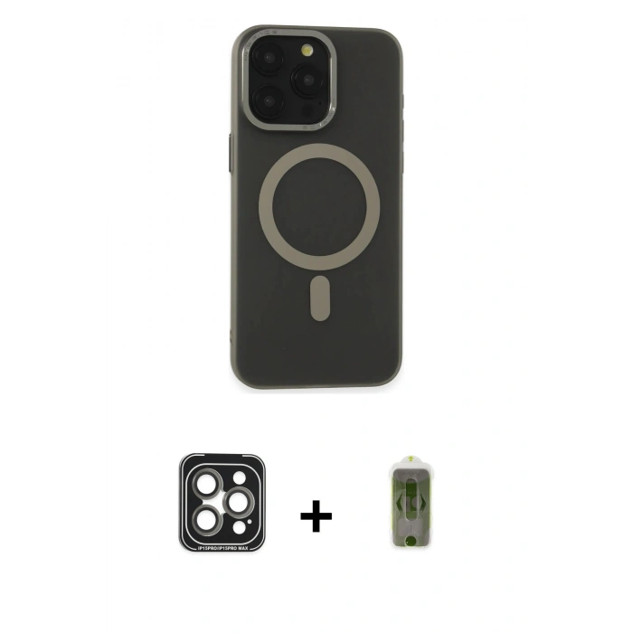 MARSİLYAN™- iPhone 15 Pro Max Kılıf Yadigar Işık - Siyah Joko Magic 5D Hayalet Cam + PVD Metal Kamera Lens - GI