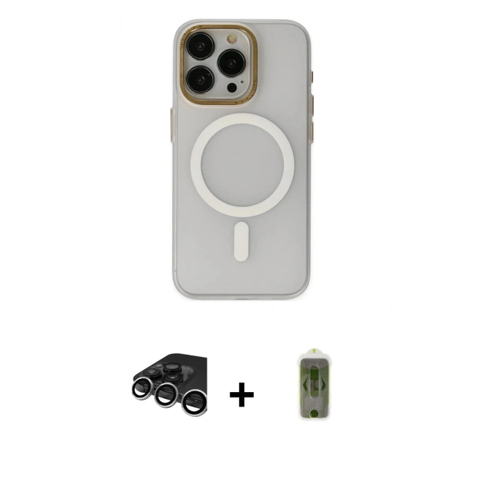MARSİLYAN™- iPhone 15 Pro Max Kılıf Yadigar Işık - Siyah Joko Magic 5D Hayalet Cam + Raze Metal Kamera Lens - GS
