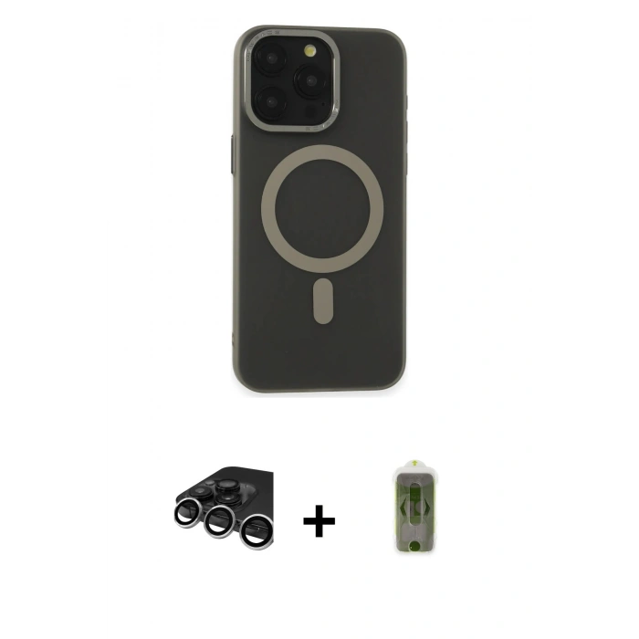 MARSİLYAN™- iPhone 15 Pro Max Kılıf Yadigar Işık - Siyah Joko Magic 5D Hayalet Cam + Raze Metal Kamera Lens - GS