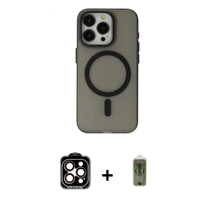 MARSİLYAN™- iPhone 15 Pro Max Kılıf Yadigar Işık - Siyah Joko Magic 5D Hayalet Cam + PVD Metal Kamera Lens - TU