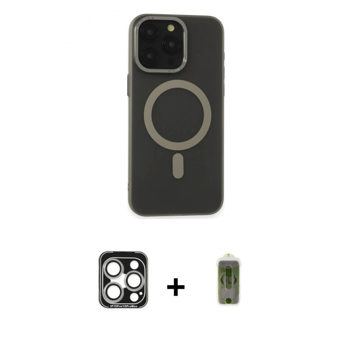 MARSİLYAN™- iPhone 15 Pro Max Kılıf Yadigar Işık - Siyah Joko Magic 5D Hayalet Cam + PVD Metal Kamera Lens - GS