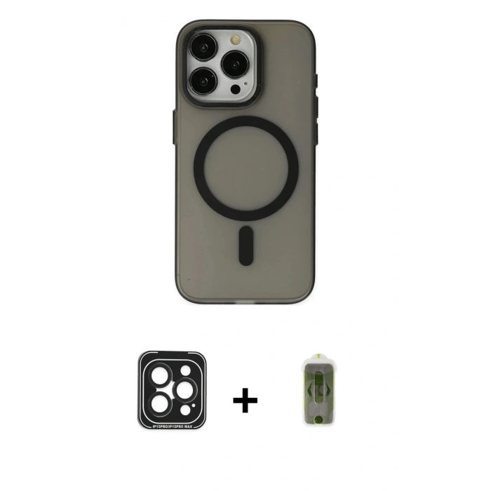 MARSİLYAN™- iPhone 15 Pro Max Kılıf Yadigar Işık - Siyah Joko Magic 5D Hayalet Cam + PVD Metal Kamera Lens - SH