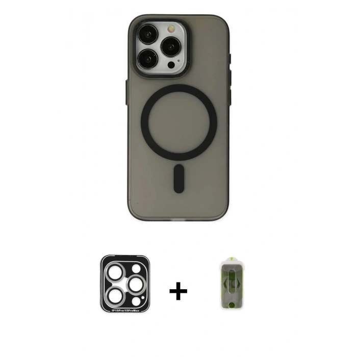MARSİLYAN™- iPhone 15 Pro Max Kılıf Yadigar Işık - Siyah Joko Magic 5D Hayalet Cam + PVD Metal Kamera Lens - GS