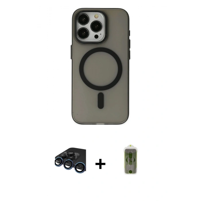 MARSİLYAN™- iPhone 15 Pro Max Kılıf Yadigar Işık - Siyah Joko Magic 5D Hayalet Cam + Raze Metal Kamera Lens - LT