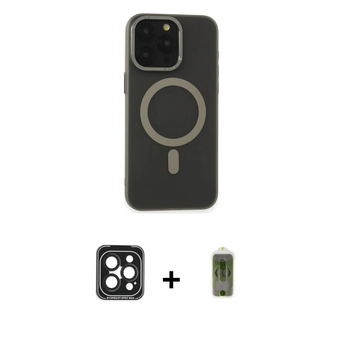 MARSİLYAN™- iPhone 15 Pro Max Kılıf Yadigar Işık - Siyah Joko Magic 5D Hayalet Cam + PVD Metal Kamera Lens - SH
