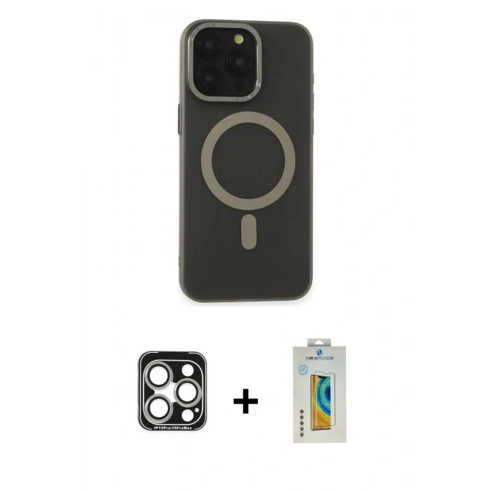 MARSİLYAN™- iPhone 15 Pro Max Kılıf Yadigar Işık - Siyah Polymer Nano Ekran Koruyucu + PVD Metal Kamera Lens - GS