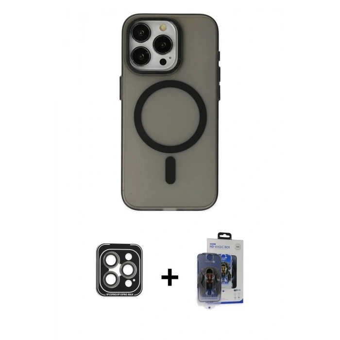 MARSİLYAN™- iPhone 15 Pro Max Kılıf Yadigar Işık - Siyah Vanessa Magic Cam + PVD Metal Kamera Lens - GI