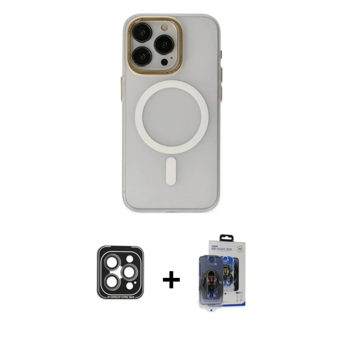 MARSİLYAN™- iPhone 15 Pro Max Kılıf Yadigar Işık - Siyah Vanessa Magic Cam + PVD Metal Kamera Lens - GI