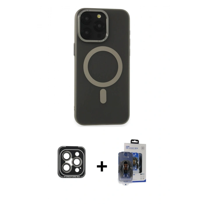 MARSİLYAN™- iPhone 15 Pro Max Kılıf Yadigar Işık - Siyah Vanessa Magic Cam + PVD Metal Kamera Lens - GI