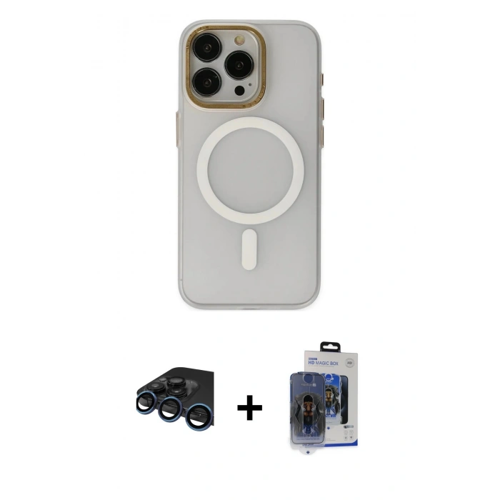MARSİLYAN™- iPhone 15 Pro Max Kılıf Yadigar Işık - Siyah Vanessa Magic Cam + Raze Metal Kamera Lens - LT